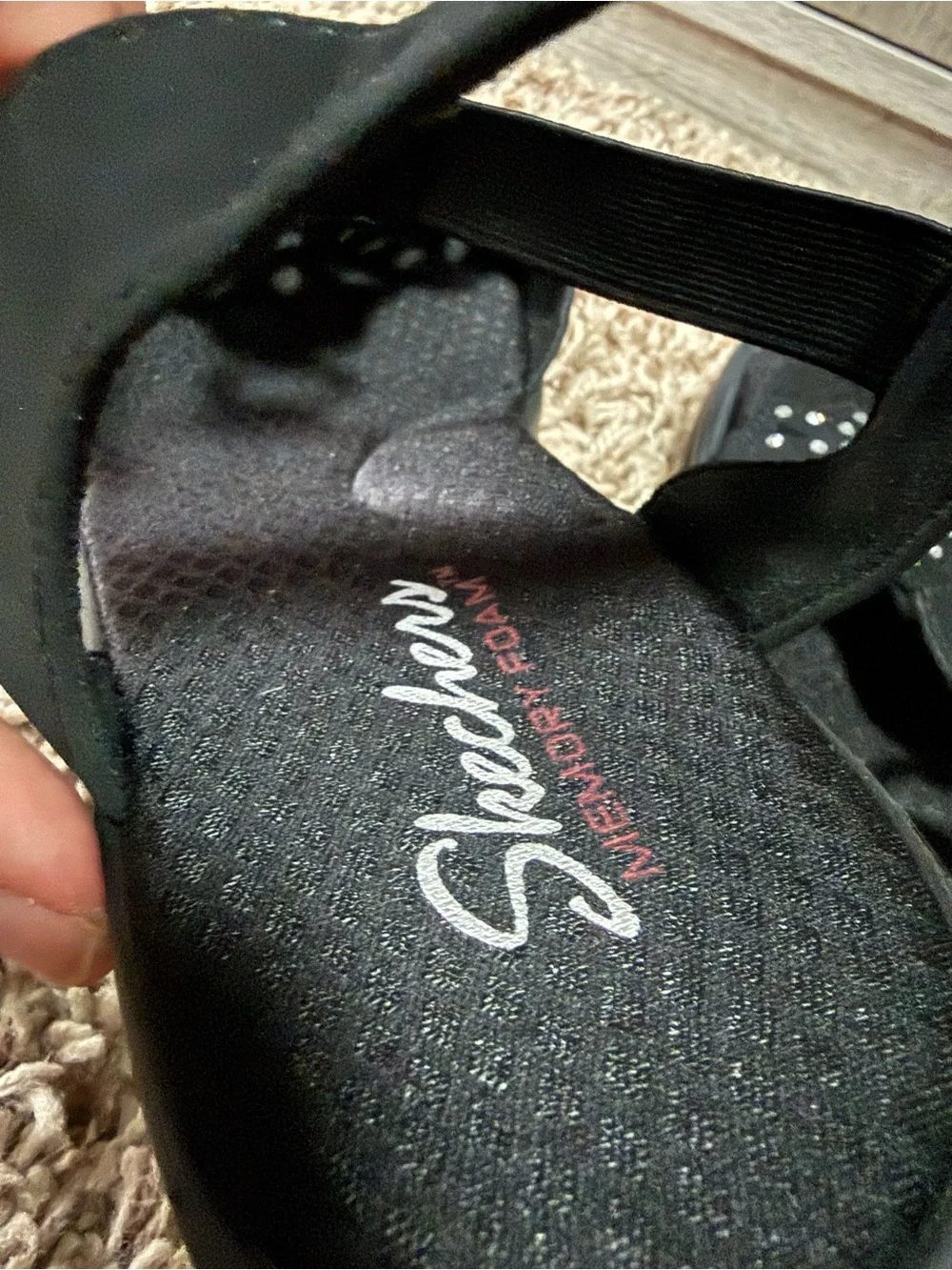 Skechers Rumblers Queen B Black Wedge Sandals Rhinestone NWOT Size 10